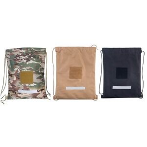 Set of 3 Tactical Nylon Drawstring Backpacks Black Tan Camo 16.5"x13"
